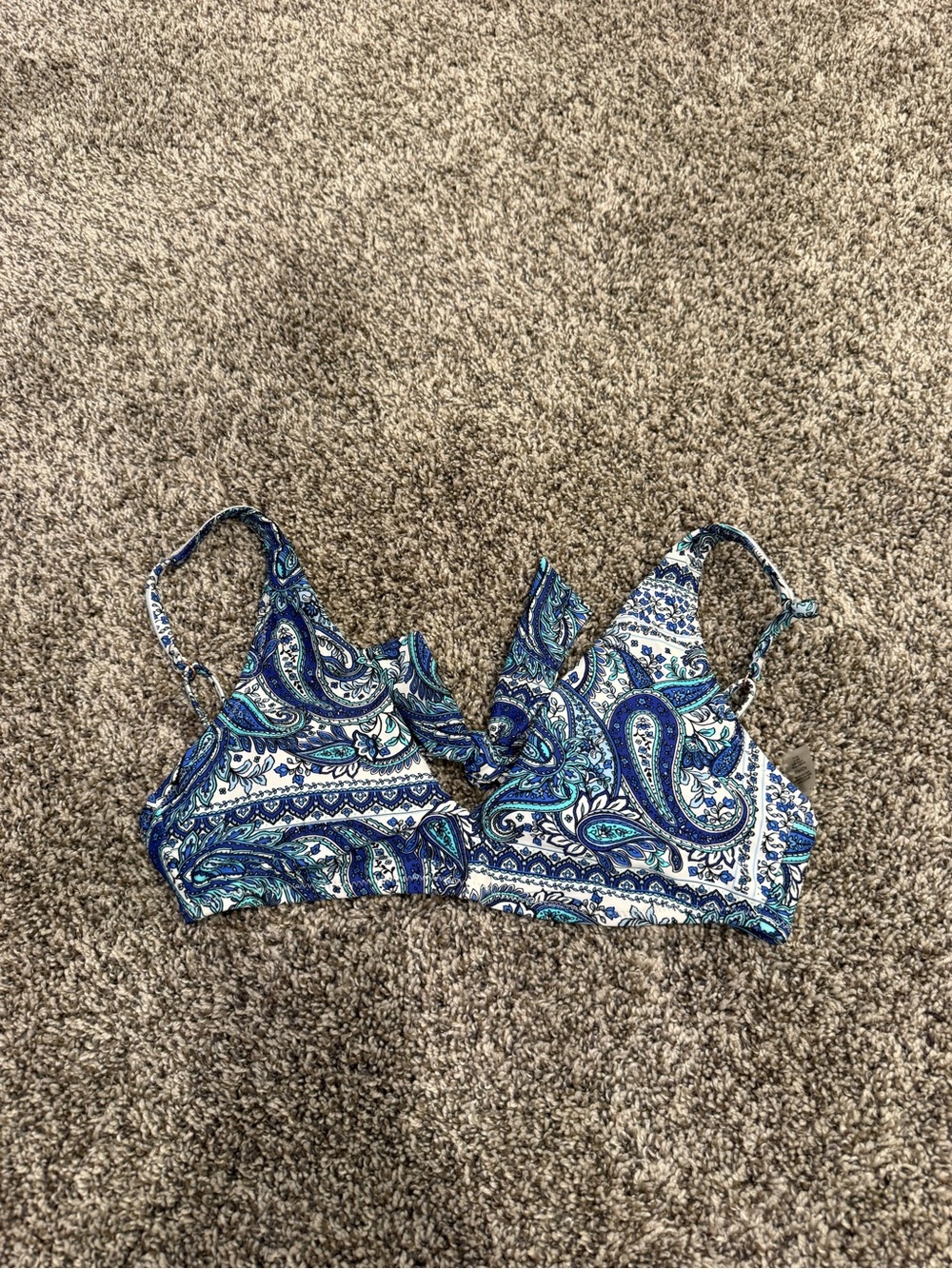 Raisins Bikini Top Womens Small Blue Paisley Twist Front Adjustable Swim Top